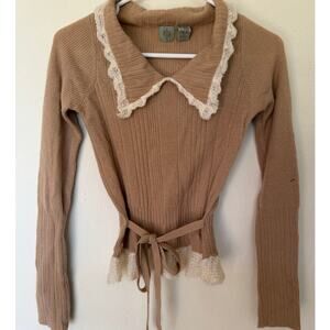 HWR Anthropologie Lambswool/Mohair Blend Chelsea Collar tan sweater size XS